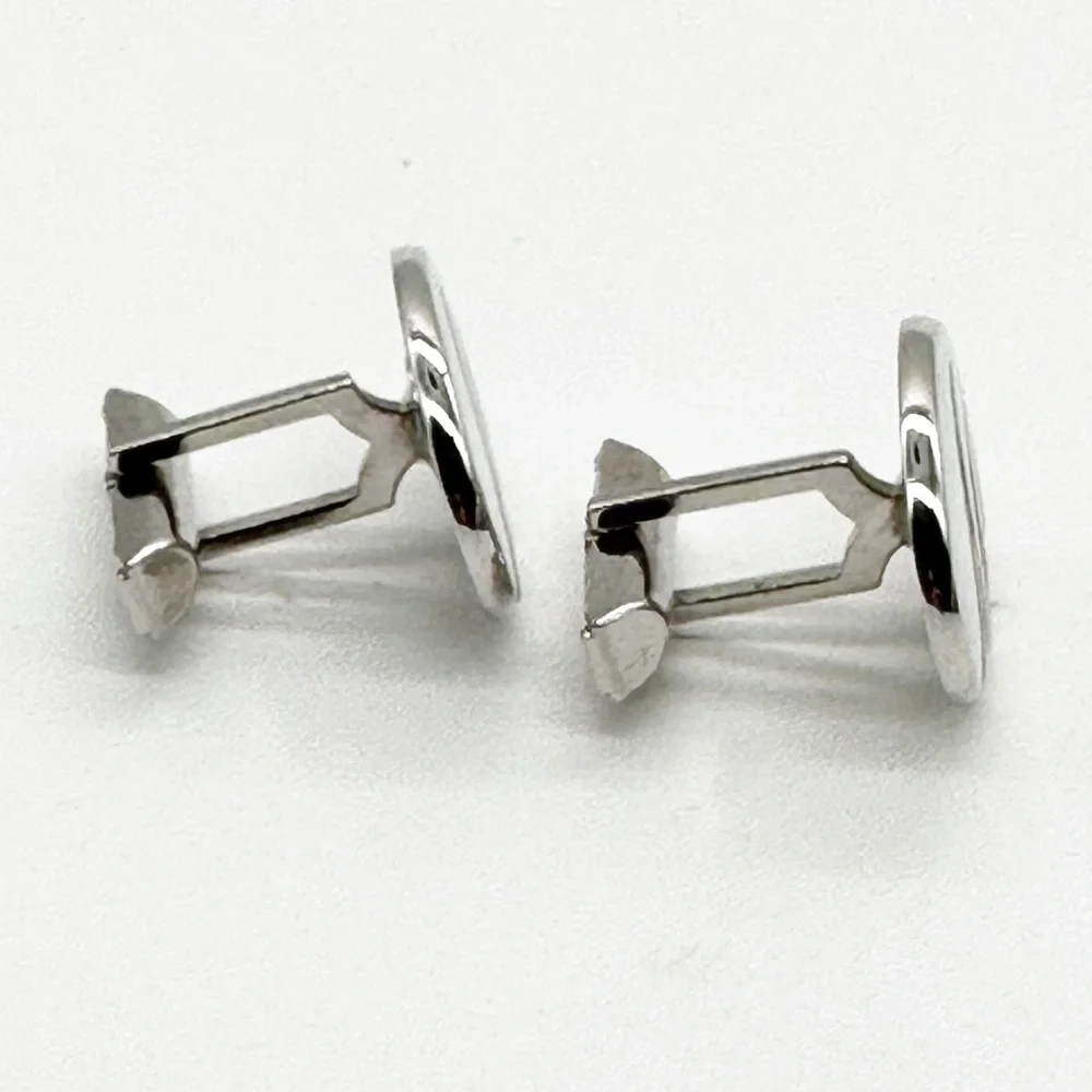 Vintage Silver Tone Swirl Design Oval Cufflinks